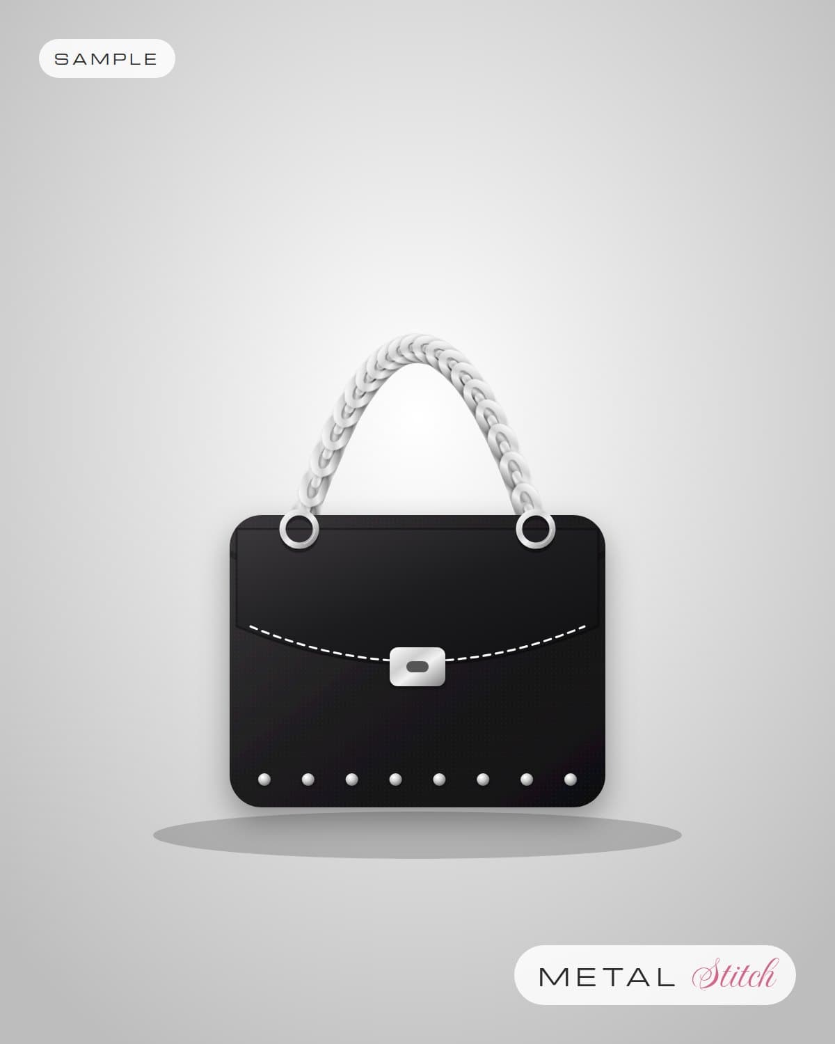 Sample illustration: Black bag with a silver chain strap