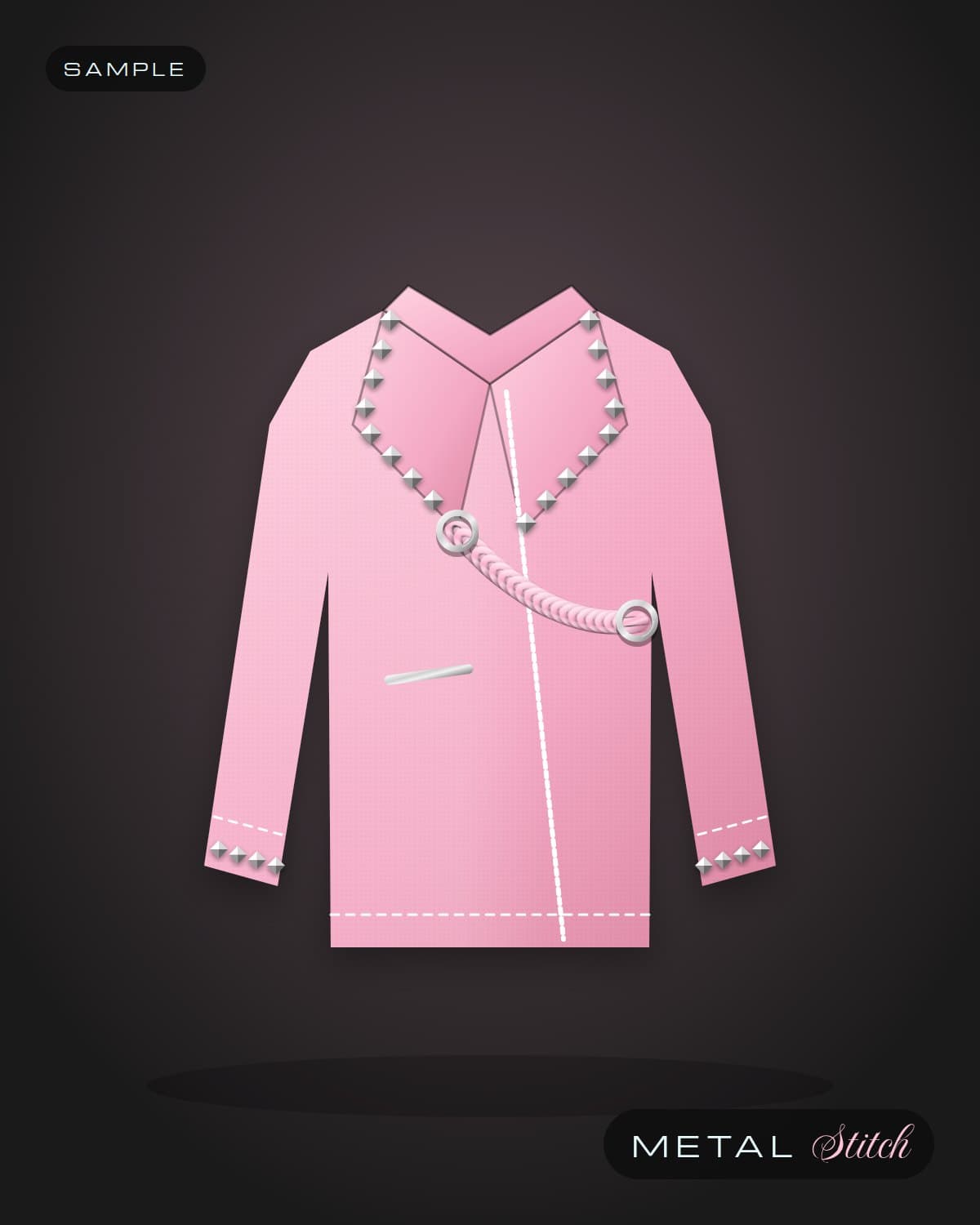 Sample illustration: Pink jacket with silver studs and a pink chain