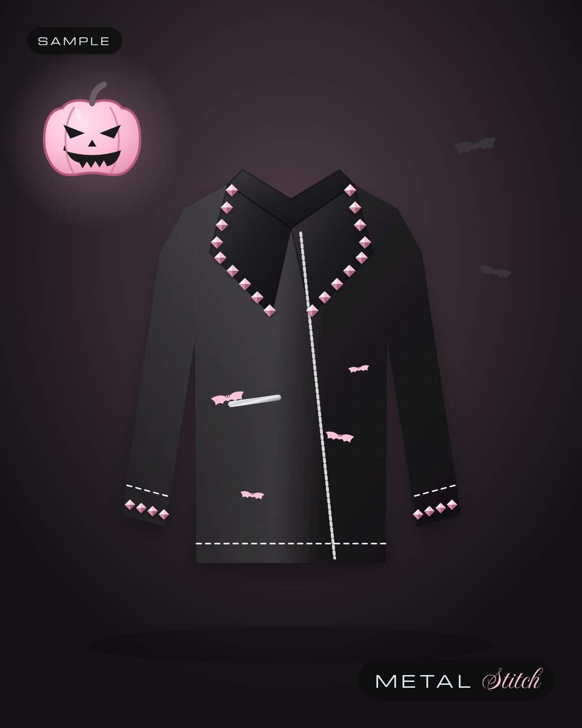 Sample illustration: Black biker jacket with pink studs and bats